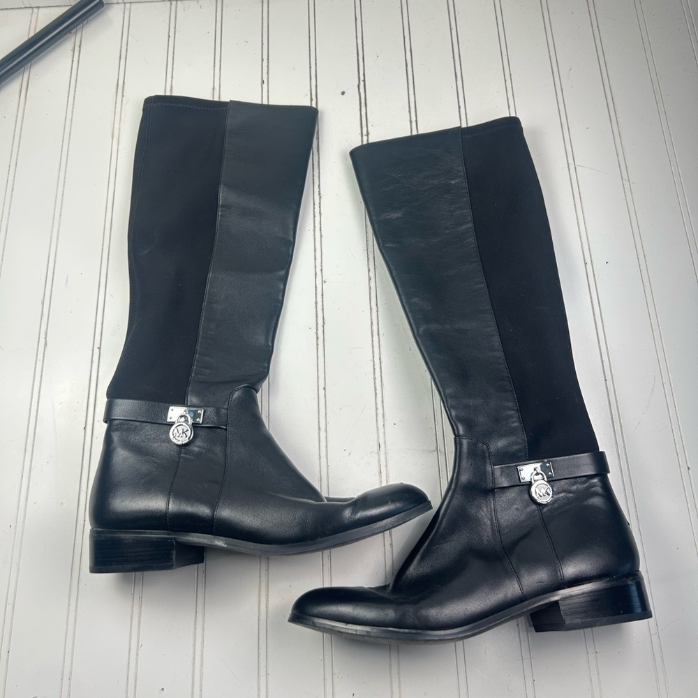 Michael Kors Hamilton Stretch Leather Knee High Riding Boots Womenโs Size 9M - Picture 3 of 10